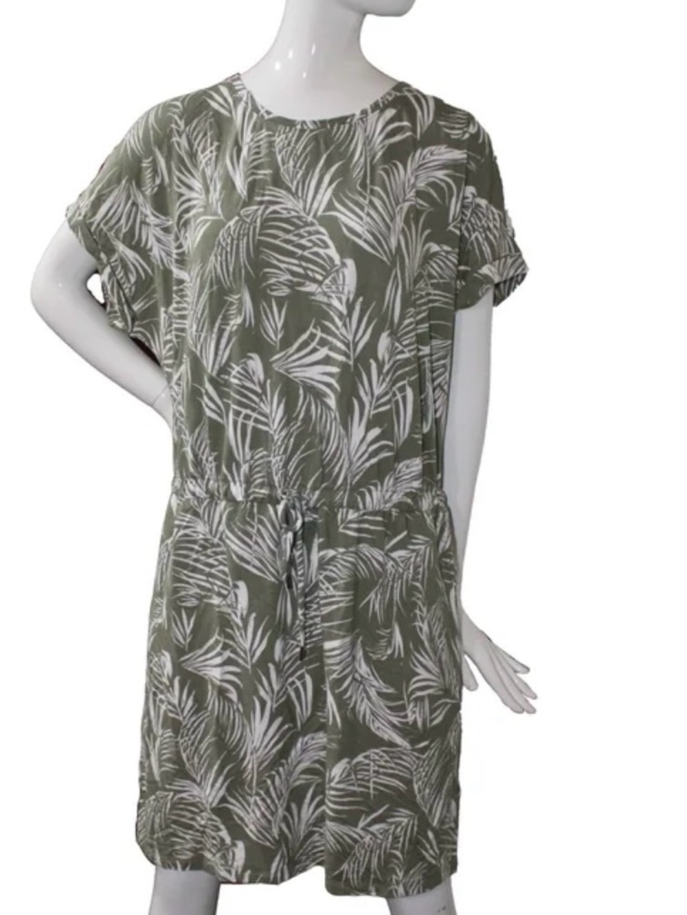 Hilary Radley Olive & White Tropical Print Drawstring Dress